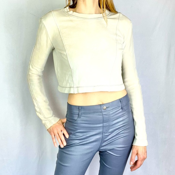 ZARA | 🤍 Vintage Style Faded Cropped Long-Sleeve Thermal Sweatshirt Crop Top - Picture 2 of 7